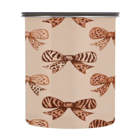 500ml Stainless Steel Food Storage Containers Leopard Print Bow Airtight Kitchen Canisters with Vacuum Lid for Coffee Tea Flour Sugar Grains