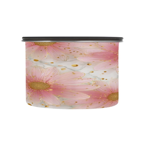 500ml Stainless Steel Food Storage Containers Light Pink Daisies Airtight Kitchen Canisters with Vacuum Lid for Coffee Tea Flour Sugar Grains