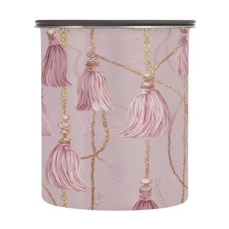 500ml Stainless Steel Food Storage Containers Light Pink Tassels Airtight Kitchen Canisters with Vacuum Lid for Coffee Tea Flour Sugar Grains