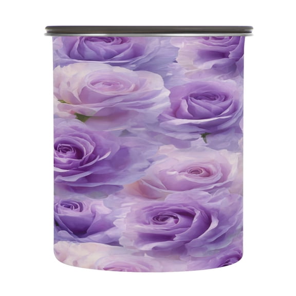 500ml Stainless Steel Food Storage Containers Light Purple Roses Pattern Airtight Kitchen Canisters with Vacuum Lid for Coffee Tea Flour Sugar Grains