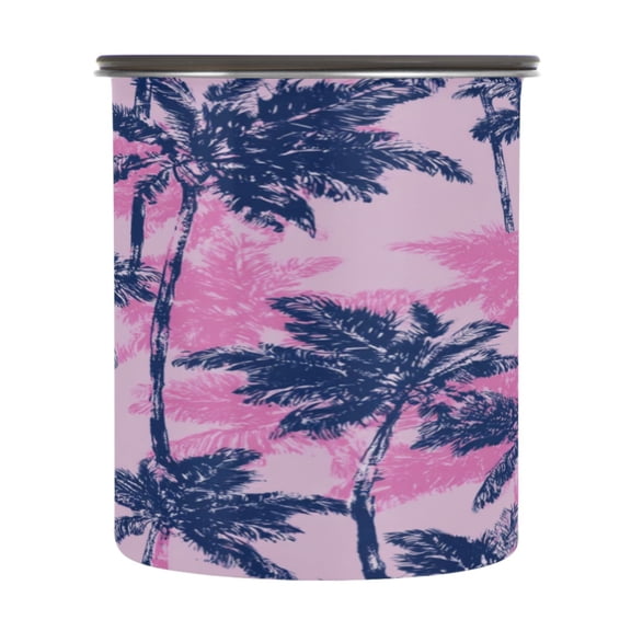 500ml Stainless Steel Food Storage Containers Navy Blue Palm Tree Airtight Kitchen Canisters with Vacuum Lid for Coffee Tea Flour Sugar Grains