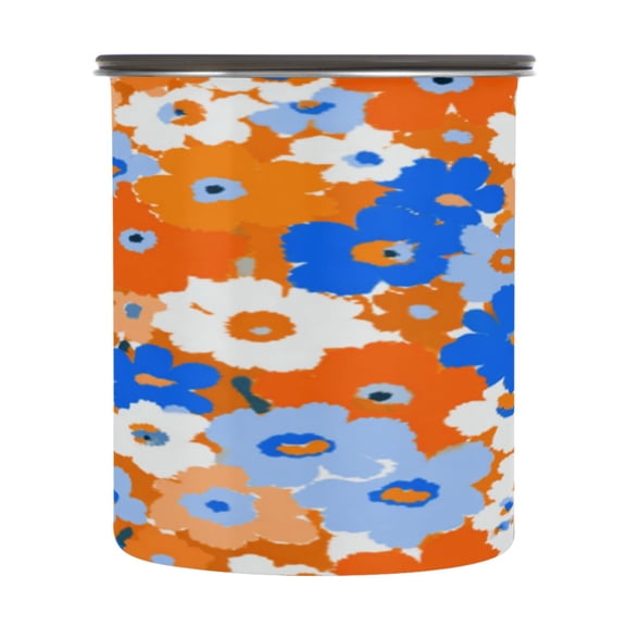500ml Stainless Steel Food Storage Containers Orange and Blue Small Flowers Airtight Kitchen Canisters with Vacuum Lid for Coffee Tea Flour Sugar Grains