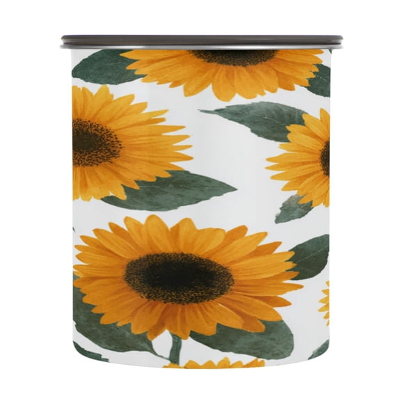 500ml Stainless Steel Food Storage Containers Orange Sunflowers Airtight Kitchen Canisters with Vacuum Lid for Coffee Tea Flour Sugar Grains