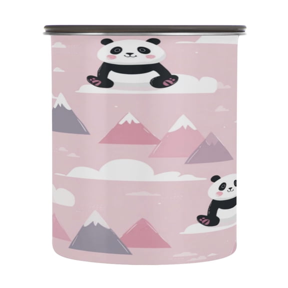 500ml Stainless Steel Food Storage Containers Panda and Clouds Pattern Airtight Kitchen Canisters with Vacuum Lid for Coffee Tea Flour Sugar Grains