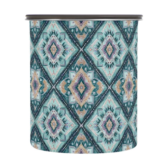500ml Stainless Steel Food Storage Containers Pastel Blue Shape Pattern Airtight Kitchen Canisters with Vacuum Lid for Coffee Tea Flour Sugar Grains