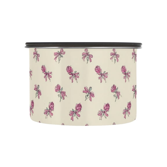 500ml Stainless Steel Food Storage Containers Pink Roses and Bows Pattern Airtight Kitchen Canisters with Vacuum Lid for Coffee Tea Flour Sugar Grains
