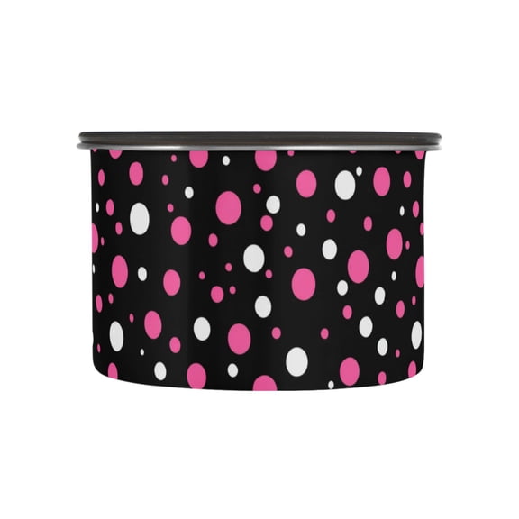 500ml Stainless Steel Food Storage Containers Pink and White Polka Dots Airtight Kitchen Canisters with Vacuum Lid for Coffee Tea Flour Sugar Grains