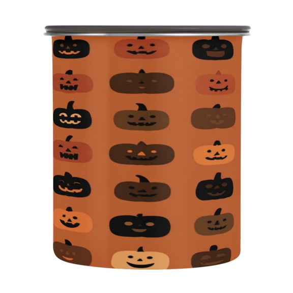 500ml Stainless Steel Food Storage Containers Pumpkin Funny Face Pattern Airtight Kitchen Canisters with Vacuum Lid for Coffee Tea Flour Sugar Grains