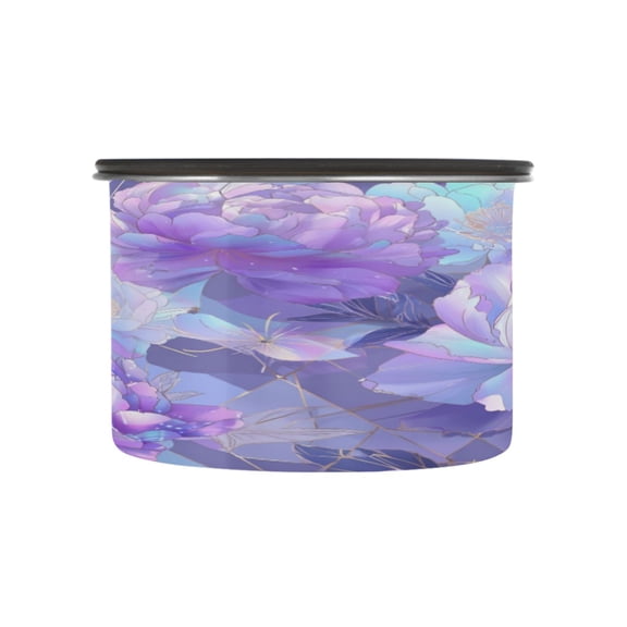 500ml Stainless Steel Food Storage Containers Purple Peony Flower Airtight Kitchen Canisters with Vacuum Lid for Coffee Tea Flour Sugar Grains