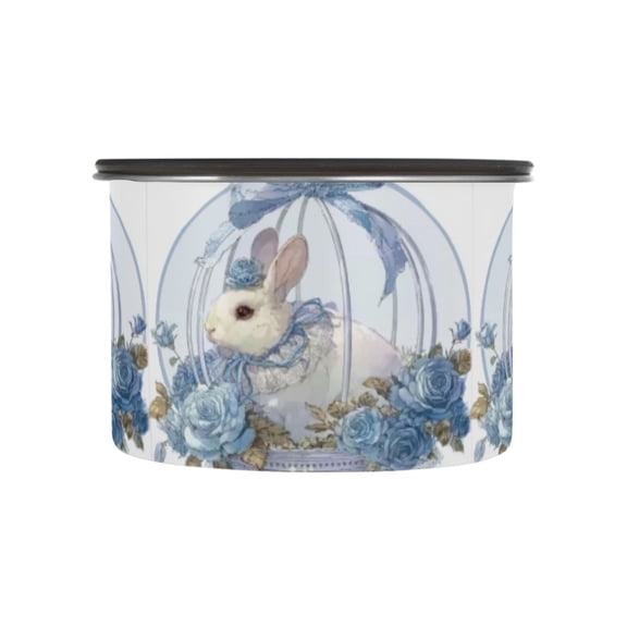 500ml Stainless Steel Food Storage Containers Rabbit Inside Glass Basket Airtight Kitchen Canisters with Vacuum Lid for Coffee Tea Flour Sugar Grains