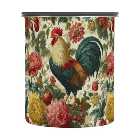 500ml Stainless Steel Food Storage Containers Rooster and Vintage Floral Airtight Kitchen Canisters with Vacuum Lid for Coffee Tea Flour Sugar Grains