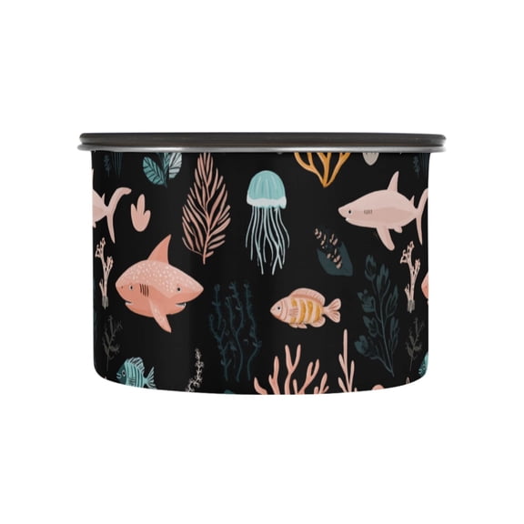 500ml Stainless Steel Food Storage Containers Sharks and Seagrass Pattern Airtight Kitchen Canisters with Vacuum Lid for Coffee Tea Flour Sugar Grains