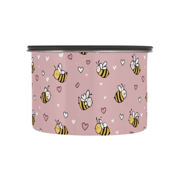 500ml Stainless Steel Food Storage Containers Small Heart and Bee Patterns Airtight Kitchen Canisters with Vacuum Lid for Coffee Tea Flour Sugar Grains