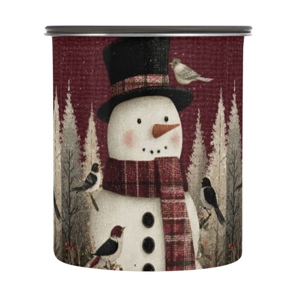 500ml Stainless Steel Food Storage Containers Snowman and Birds Airtight Kitchen Canisters with Vacuum Lid for Coffee Tea Flour Sugar Grains
