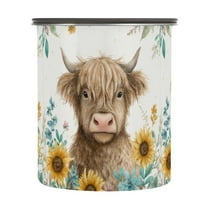 500ml Stainless Steel Food Storage Containers Sunflowers and Highland Cow Airtight Kitchen Canisters with Vacuum Lid for Coffee Tea Flour Sugar Grains