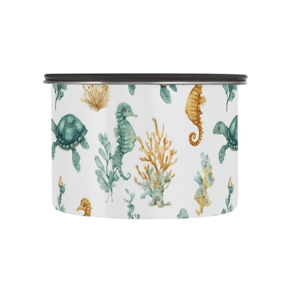 500ml Stainless Steel Food Storage Containers Watercolor Sea Life Pattern Airtight Kitchen Canisters with Vacuum Lid for Coffee Tea Flour Sugar Grains