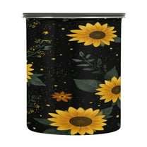 500ml Stainless Steel Food Storage Containers Yellow Sunflower Pattern Airtight Kitchen Canisters with Vacuum Lid for Coffee Tea Flour Sugar Grains