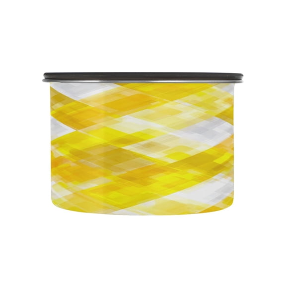 500ml Stainless Steel Food Storage Containers Yellow and White Checkered Squares Airtight Kitchen Canisters with Vacuum Lid for Coffee Tea Flour Sugar Grains