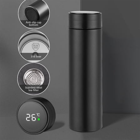 500ml Stainless Steel Temperature Display Travel Mug with Tea Infuser for Office Commute 1-Pack