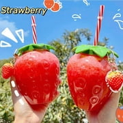 500ml Summer Cute Strawberry Straw Water Bottle Milk Coffee Straw Cup for Home
