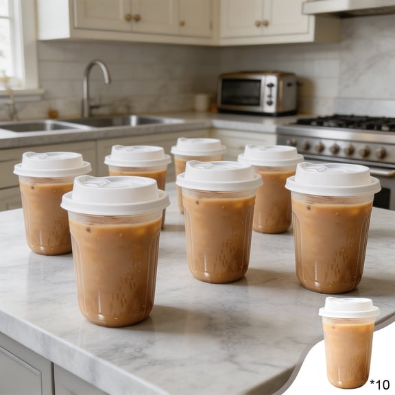 500ml U Shaped Disposable Plastic Coffee Cup With Lid, Leakproof Stackable Thickened Food Safe Cold Drink Container, Single Use Beverage Vessel for Café Shop Household Camping Picnic Use