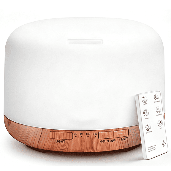 Prichor 500ml Ultrasonic Essential Oil Diffuser, Aromatherapy Humidifier with Remote Control Timer and Auto-Off, for Large Room Use