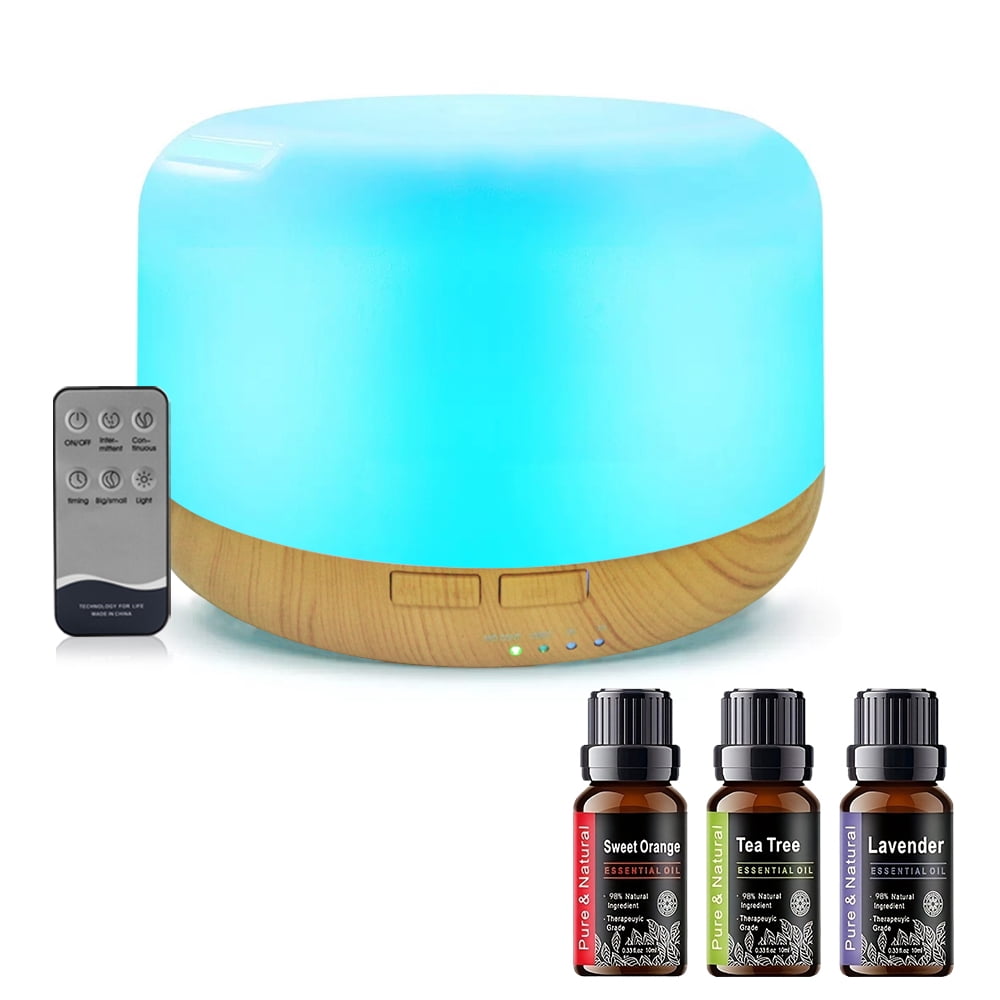 500ml Ultrasonic Essential Oil Diffuser & Humidifier with Remote, Auto-Off Timer, 7 Color Changing Night Light for Home, Office, Yoga