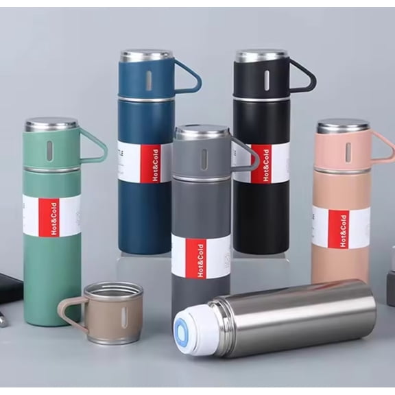 500ml Vacuum Flask Gift Set 3 Lid-thermos 3 Pieces Set Thermal Flask Vacuum Water Bottles (Blue)