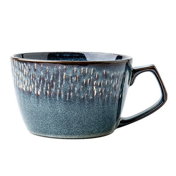 500ml Vintage Ceramic Coffee Mug, Soup Mug With Handle, Small Breakfast Bowl For Ice Cream, Dessert-blue-13.5x11.5x9cm