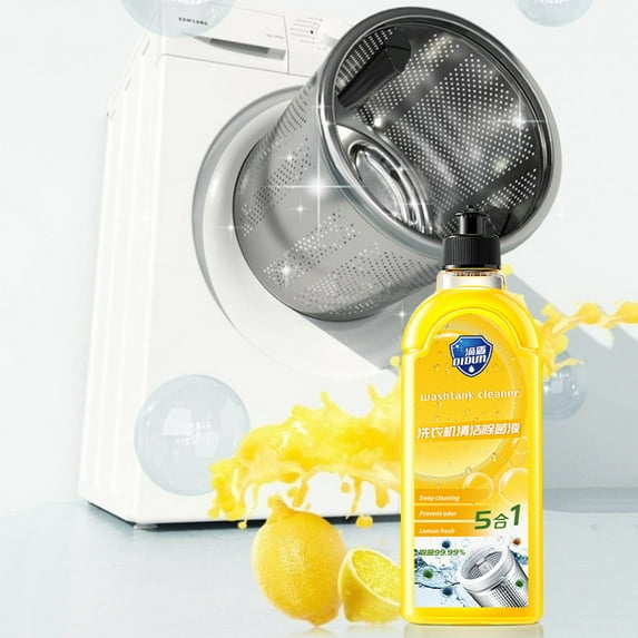 500ml Washing Machine Cleaner Liquid – Lemon Scent Deep Clean for Mold, Odor & Germs, Gentle Non-Toxic Formula (1-Step Use, Kills 99.9% Bacteria) yellow