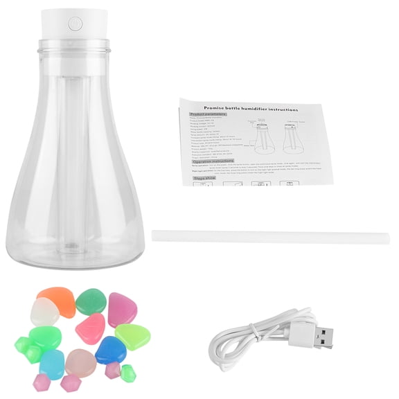 500ml Wishing Bottle-Shaped Humidifier and Night Light with USB Cable - White