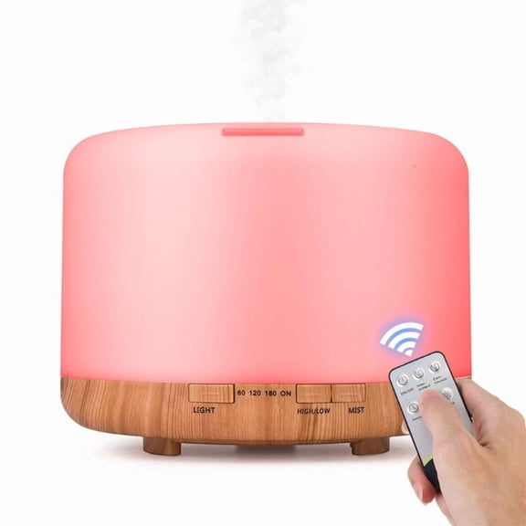 500ml Wood Grain Aroma Diffuser Humidifier, 7 LED Light Mist Oil Diffuser with Speaker for Car Home Office