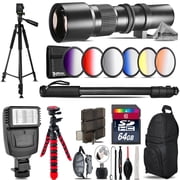 500mm Telephoto Lens for Nikon D3300 D3400 + Flash + 72" Monopad - 64GB Kit