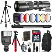 500mm Telephoto Lens for Nikon D5600 D7500 + Flash + 72" Monopad -64GB Kit