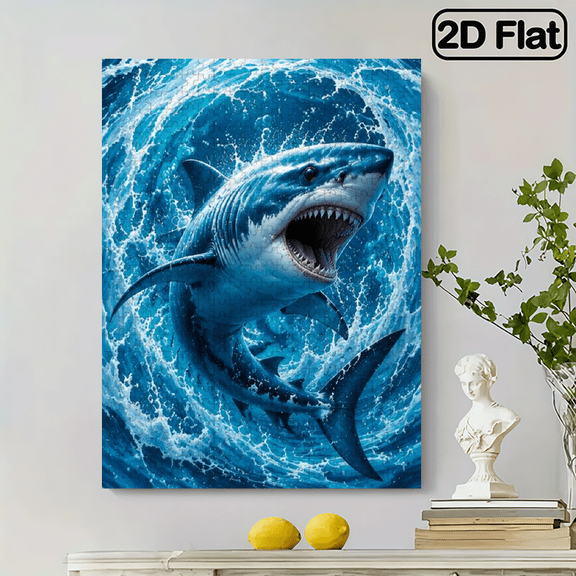500pc 2D Frameless Paper Puzzle, 20.4x15 inch, Large HD Ocean Scene with Leaping Sharks and Bright Blue Water, Educational, Great Gift for Ocean Puzzle Fans, Perfect for Holidays