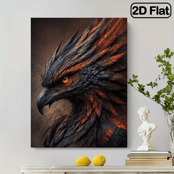 500pc 2D Frameless Paper Puzzle, 20.4x15 inch, Majestic Phoenix with Vibrant Multicolor Feathers and Glowing Fire, Brain Game, Educational, Great Gift for Fantasy Bird Fans