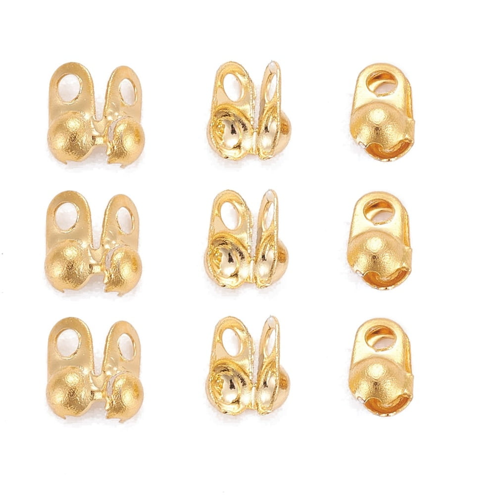 500pc 304 Stainless Steel Bead Tips Calotte Ends Clamshell Knot Cover Golden 4x2mm Hole: 1mm