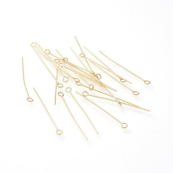 500pc 304 Stainless Steel Eye Pins, Real 18K Gold Plated 35x3mm Hole: 1.8mm Pin: 0.7mm