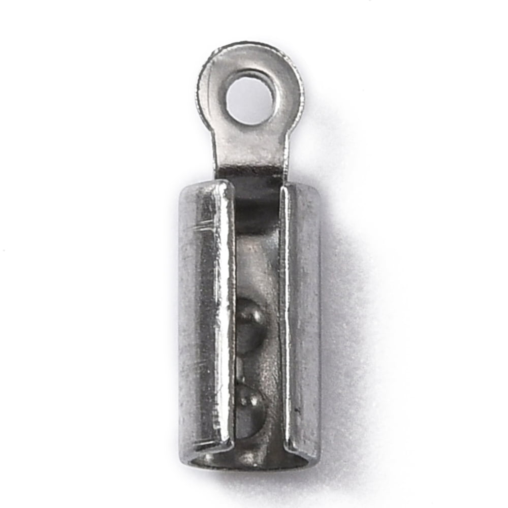 500pc 316 Surgical Stainless Steel Folding Crimp Ends Stainless Steel Color 10x3mm Hole: 0.9mm Inner Diameter: 2.6mm