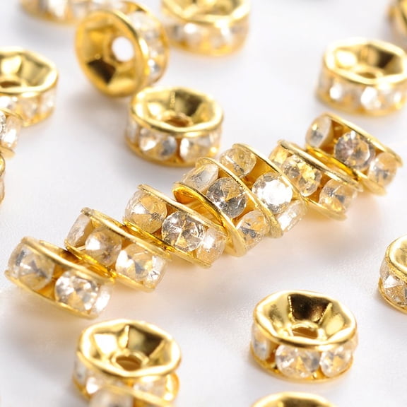 500pc Brass Rhinestone Spacer Beads Grade B Clear Golden Metal Color Size: about 6mm in diameter 3mm thick hole: 1mm