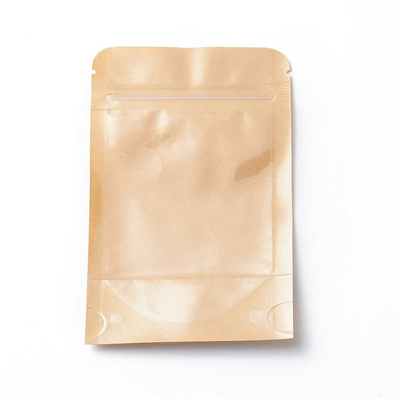 500pc Eco-friendly Biodegradable Kraft Paper Packaging Zip Lock Paper Bag Stand up Pouch with Windows Rectangle Dark Khaki 14x9cm