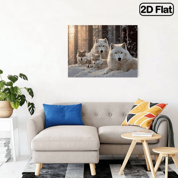 500pc Fun puzzle,frameless paper puzzle, mental exercise,suitable for family games during holidays. The best gift for puzzle enthusiasts.A family of wolves in the winter forest.