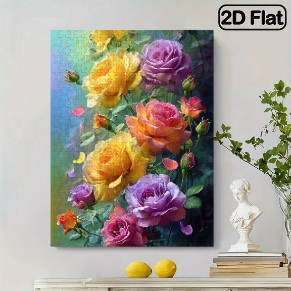 500pc Fun puzzle,frameless paper puzzle, mental exercise,suitable for family games during holidays. The best gift for puzzle enthusiasts.Colorful flowers.