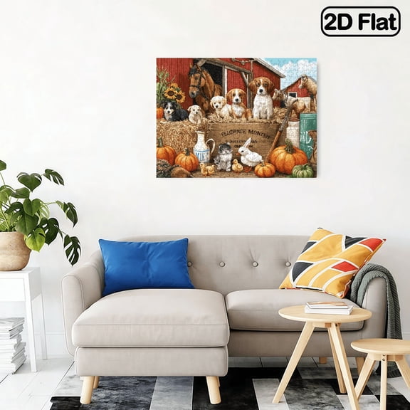 500pc Fun puzzle,frameless paper puzzle, mental exercise,suitable for family games during holidays. The best gift for puzzle enthusiasts.Many small animals in rural stables.