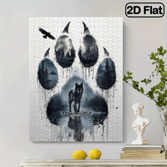 500pc Fun puzzle,frameless paper puzzle, mental exercise,suitable for family games during holidays. The best gift for puzzle enthusiasts.Rain, wolves and forests