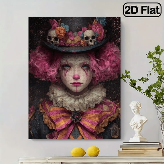 500pc Fun puzzle,frameless paper puzzle, mental exercise,suitable for family games during holidays. The best gift for puzzle enthusiasts.The eerie skeleton clown.