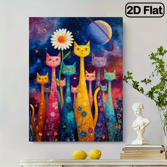 500pc Fun puzzle,frameless paper puzzle, mental exercise,suitable for family games during holidays. The best gift for puzzle enthusiasts.The little cats under the night sky.