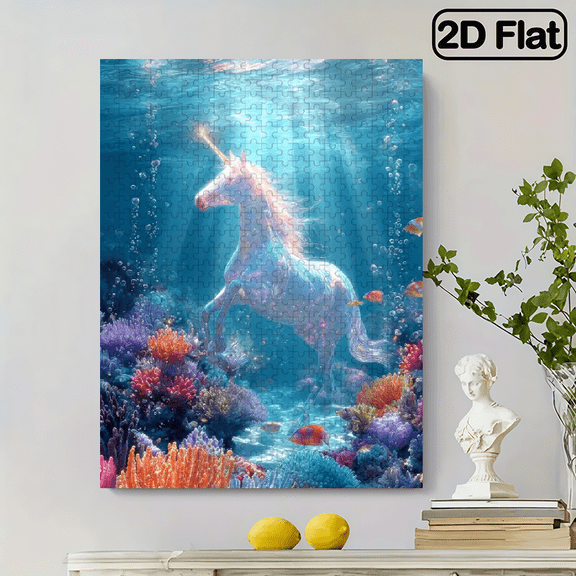 500pc Fun puzzle,frameless paper puzzle, mental exercise,suitable for family games during holidays. The best gift for puzzle enthusiasts.The magical unicorn steed still underground.