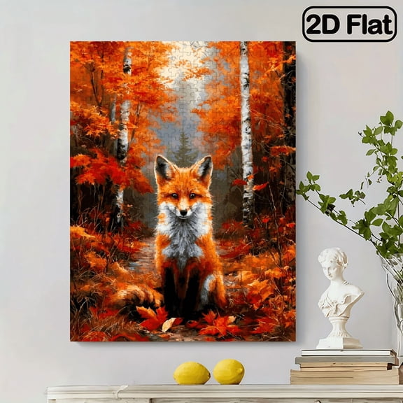 500pc Fun puzzle,frameless paper puzzle, mental exercise,suitable for family games during holidays. The best gift for puzzle enthusiasts.The red fox in the autumn forest.