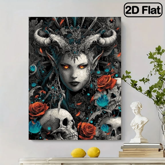 500pc Fun puzzle,frameless paper puzzle, mental exercise,suitable for family games during holidays. The best gift for puzzle enthusiasts.Witch and Skull